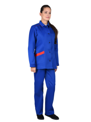 Костюм "ЗОЛУШКА" женский, куртка, брюки, васильковый с красной отделкой